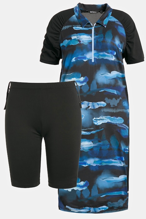 Kleid, Aquarell, Innenshorts, V-Ausschnitt, Halbarm