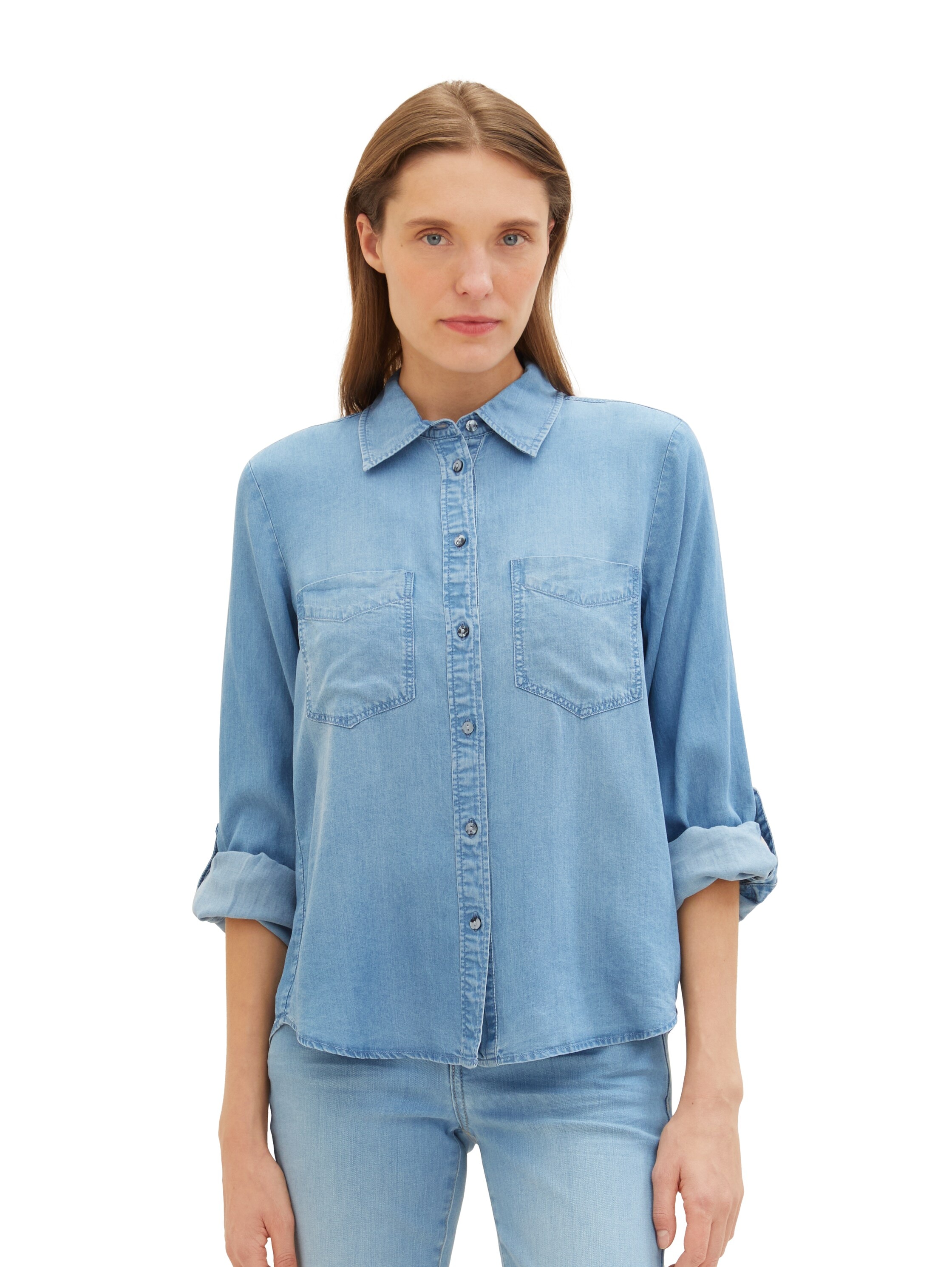 TOM TAILOR Jeansbluse , mit Lyocell und Kentkragen