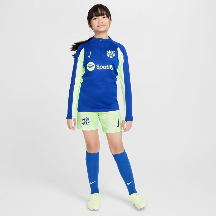FC Barcelone Maillot d'Entraînement Dri-FIT Strike Drill Avant-Match 3ème - Bleu Royal/Vert Enfant