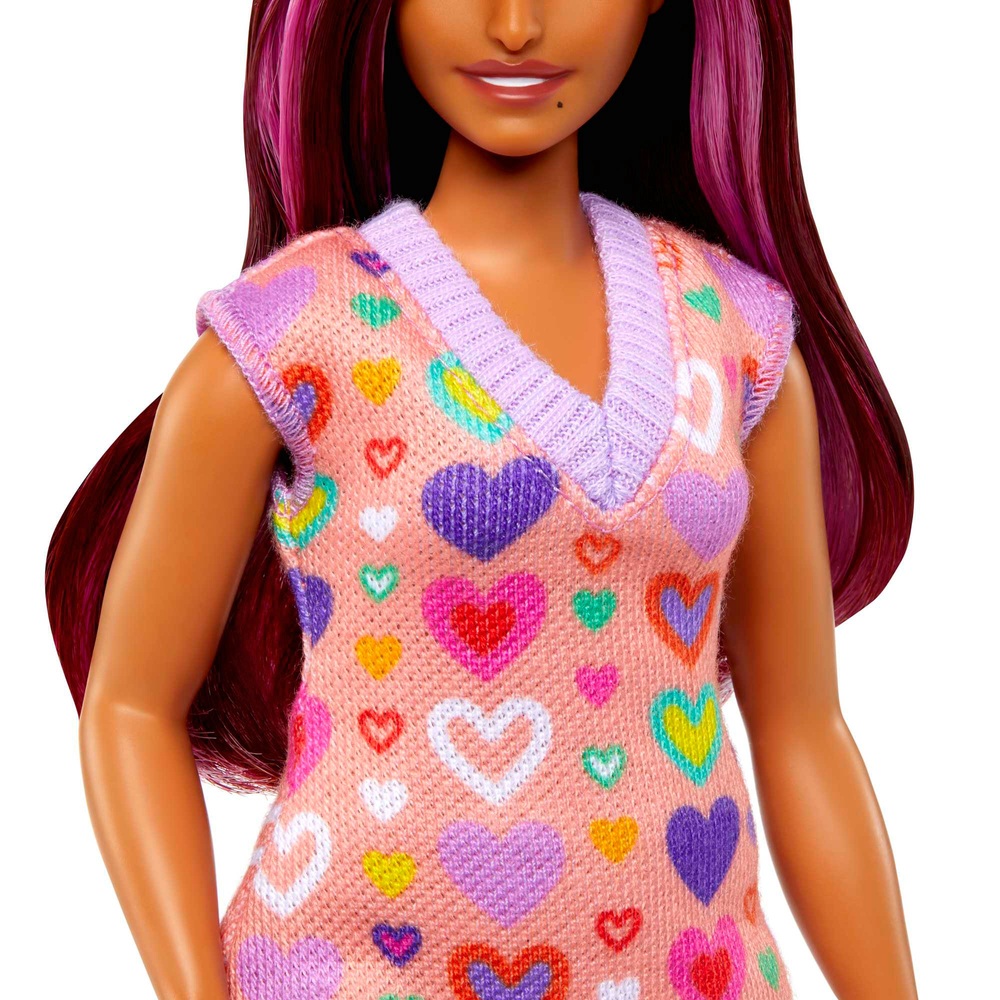 Barbie Fashionistas Puppe 207 mit pink gesträhntem Haar und Herzchenkleid