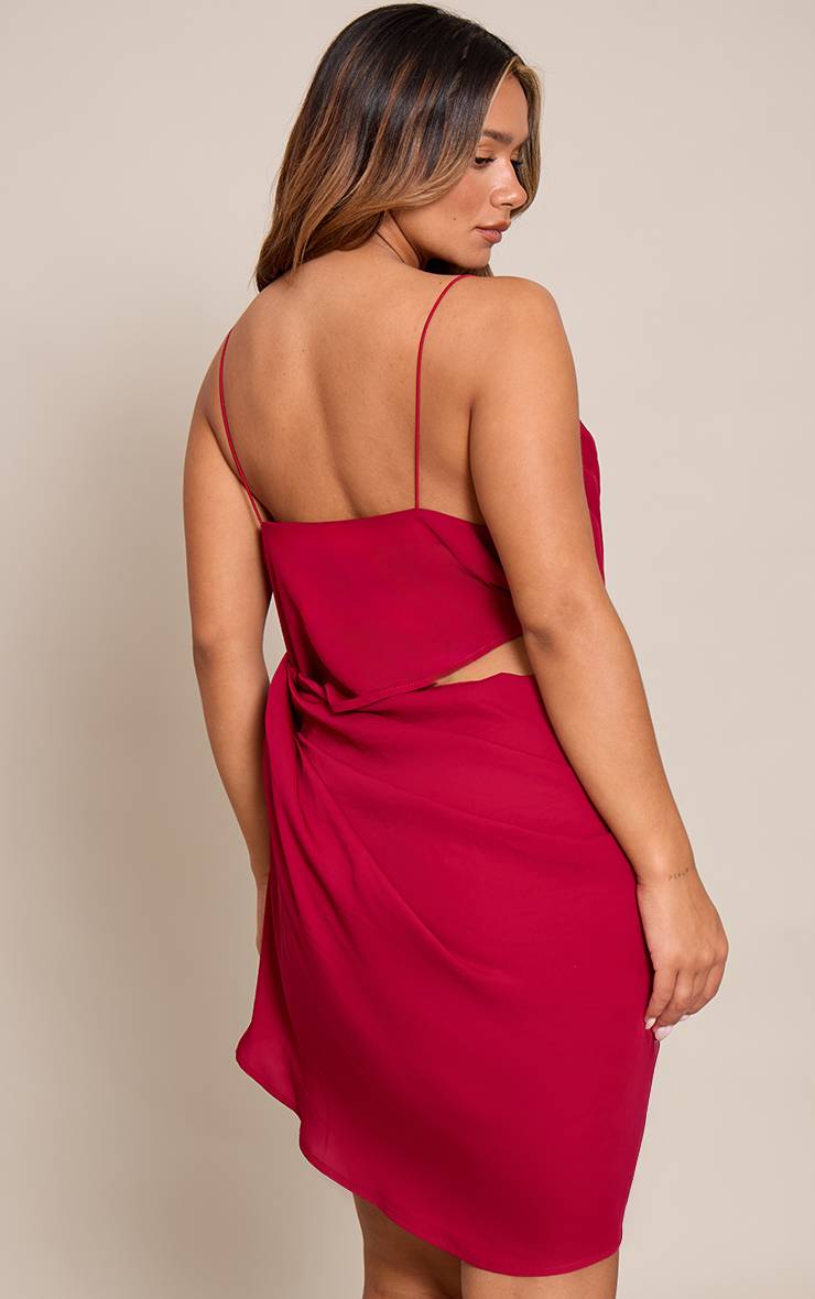 Rouge Bordeaux Robe Mini Moulante En Mousseline Avec Découpes Et Drapé