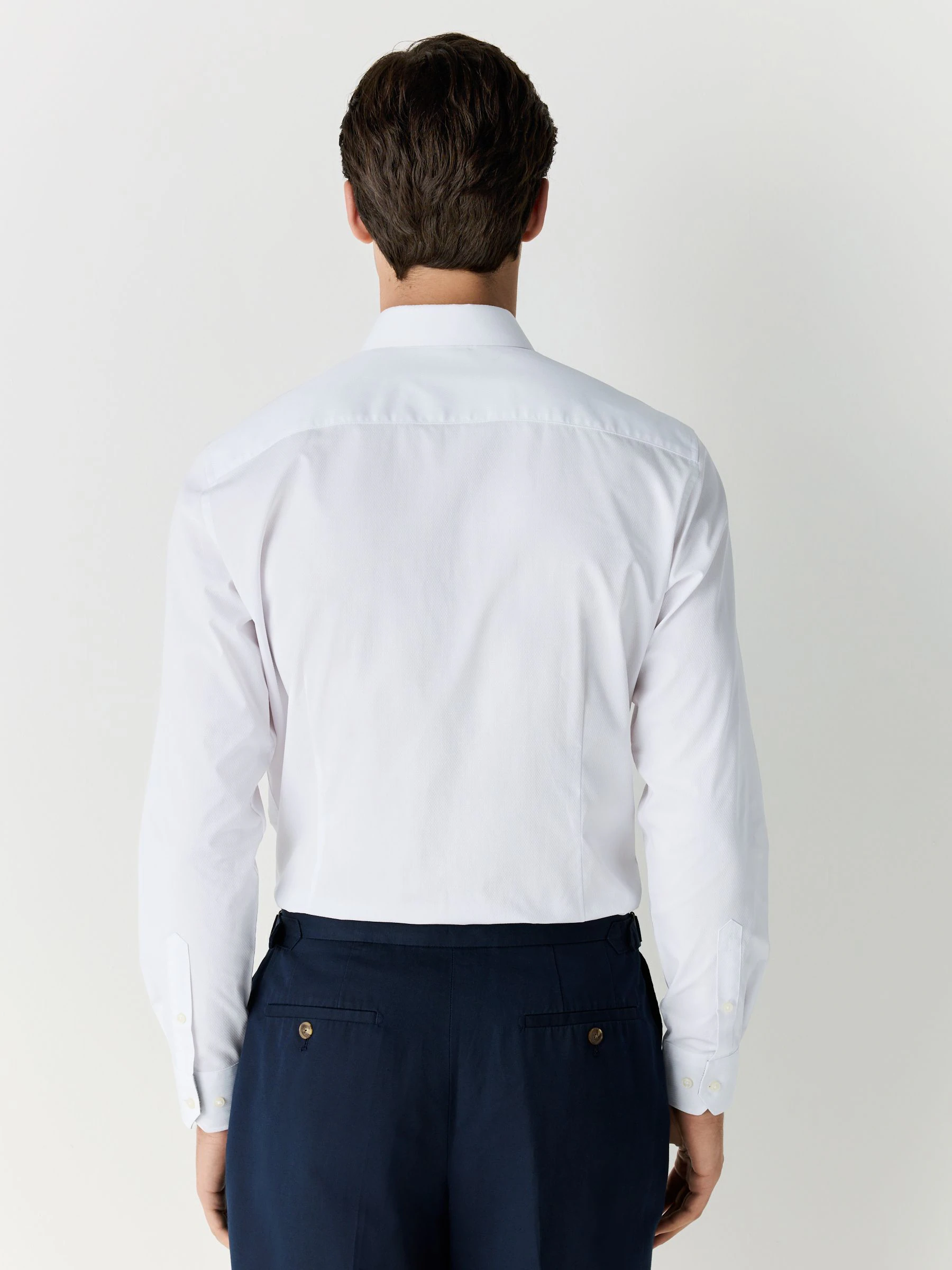 Wit - Slim Fit - Strijkvrij overhemd met textuur en afwerking
