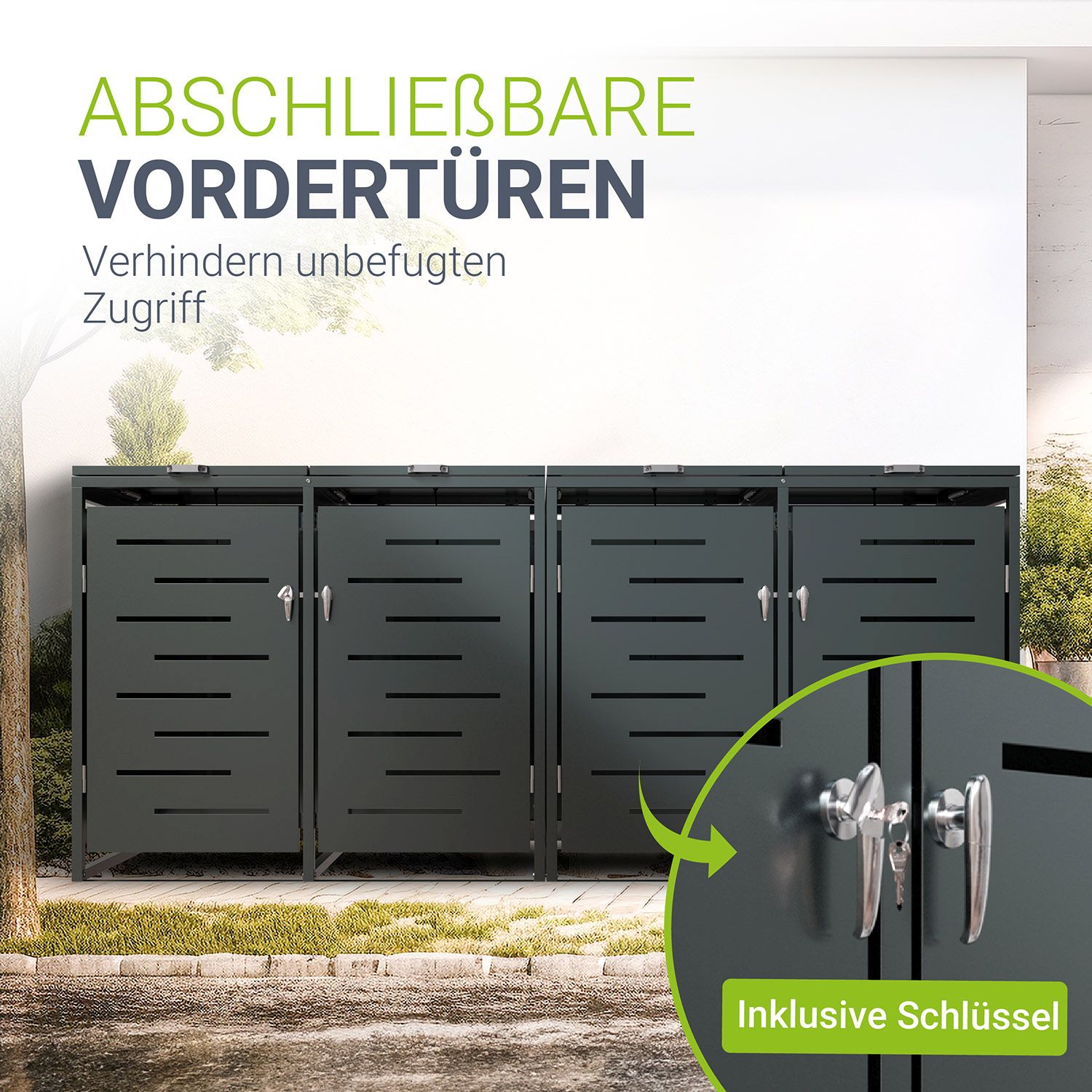 Juskys Mülltonnenbox Arel 4er - Metall Gartenbox für Mülltonnen - Aufbewahrungsbox Anthrazit