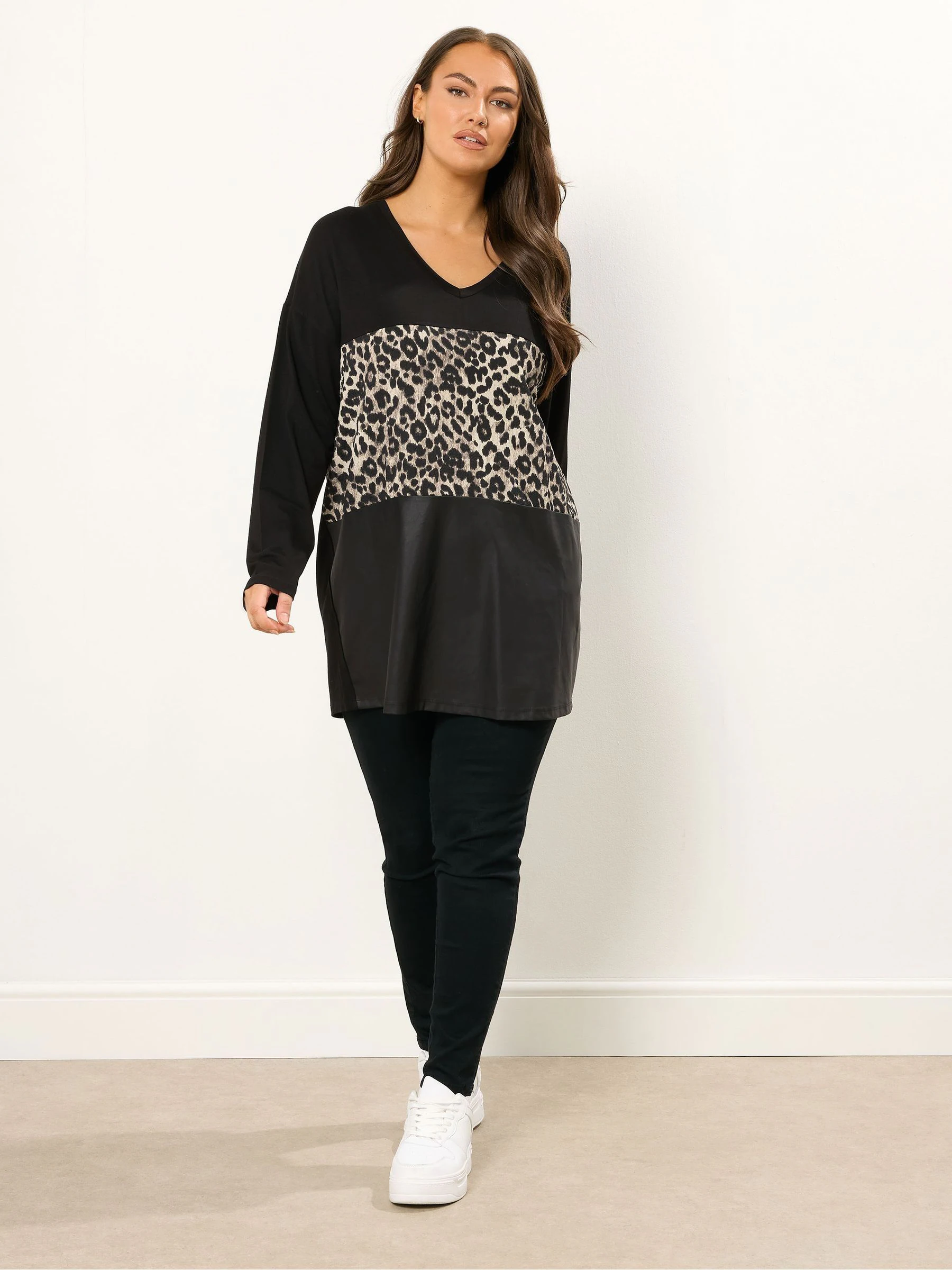 Yours Curve Leopard PU Block Jumper