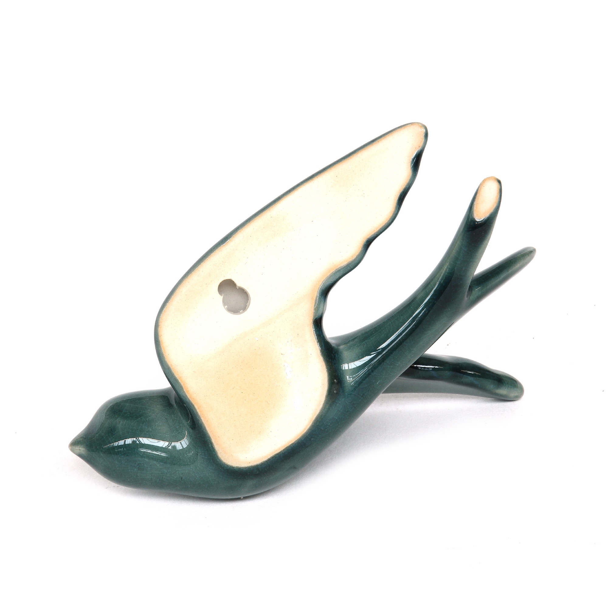 Keramikschwalbe S, dunkelgrün, T 12 cm, B 16 cm, H 7,5 cm von fischer's lagerhaus