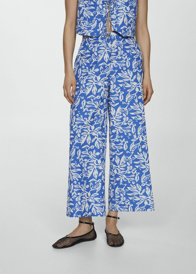 MANGO Wide leg printed trousers Medium blue