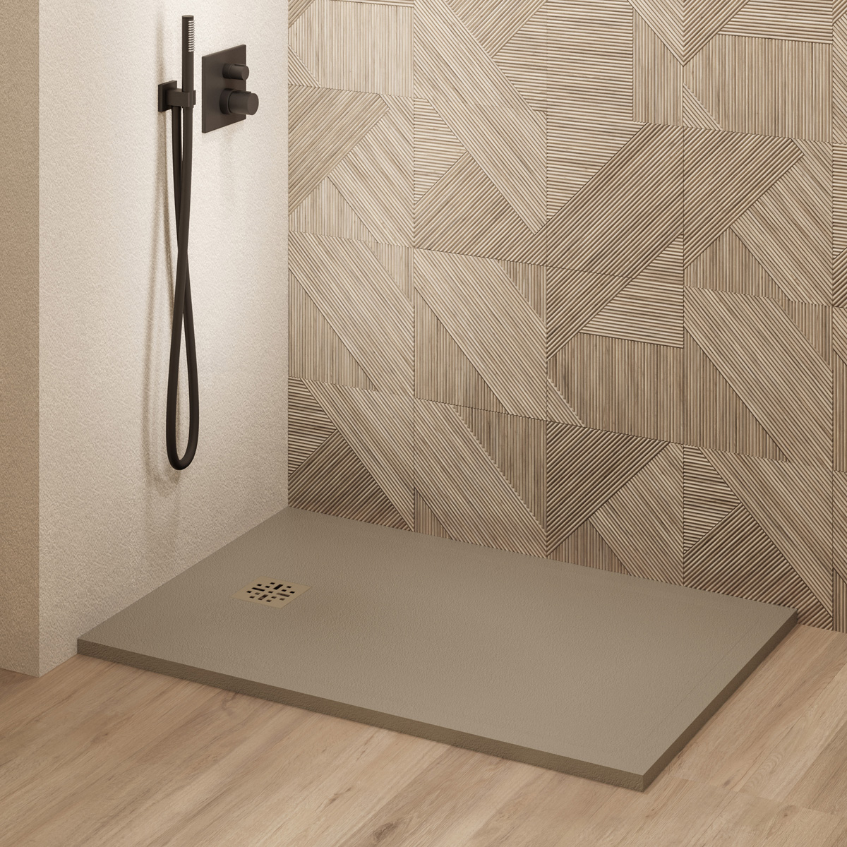 Saniclear Lino douchebak 100x80cm met stone finish cappuccino