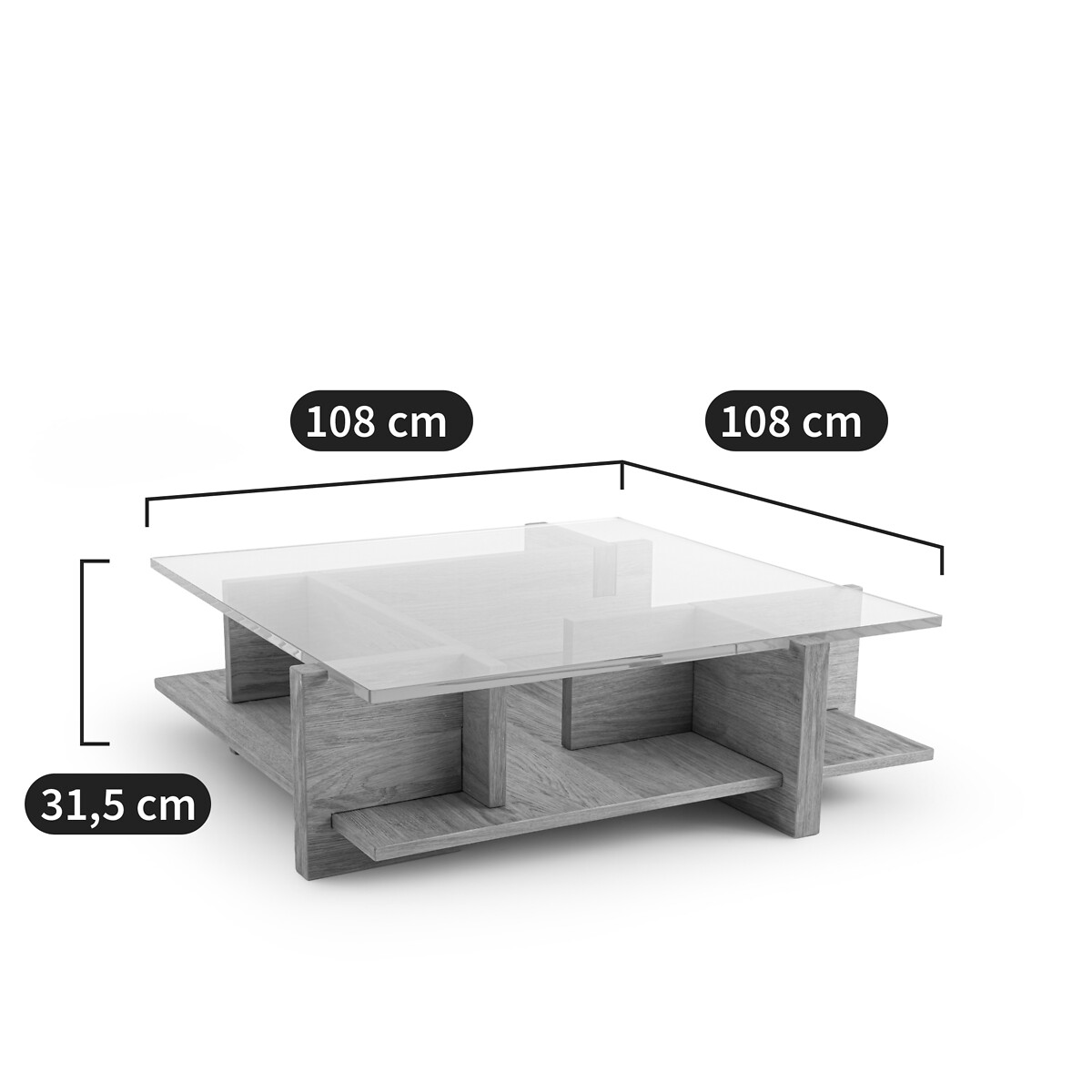AM.PM<br>Mesa de centro em carvalho jateado e vidro temperado, Laby