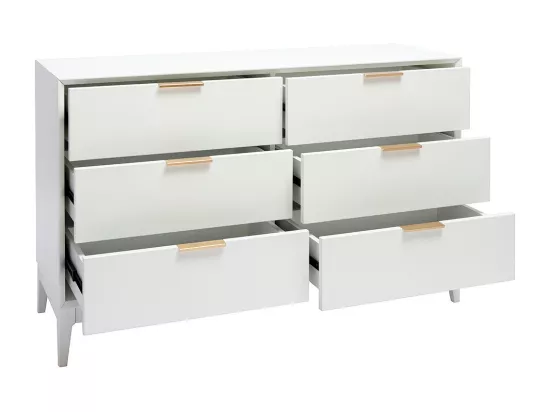 Commode blanche mat et métal doré 6 tiroirs L120 cm GIANA