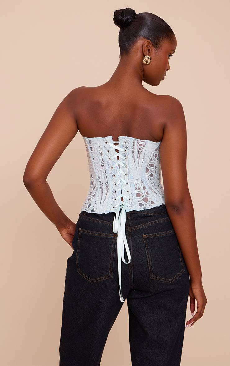 Vert Menthe Corset En Dentelle Florale Transparente Texturée