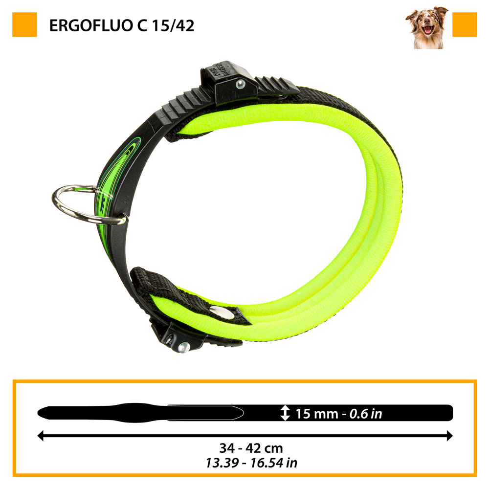 Collier ergonomique pour chiens ergofluo c15/42 avec rembourrage et fermeture à micro-régulation