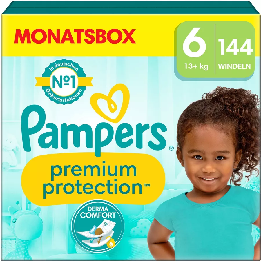 Pampers Premium Protection, Gr. 6 Extra Large, 13kg+, Monatsbox (1x 144 Windeln)