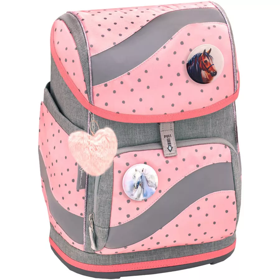 Belmil Schulranzen Smarty Schulranzen Set 6-teilig mit Brustgurt, Hüftgurt Pink Dots 2