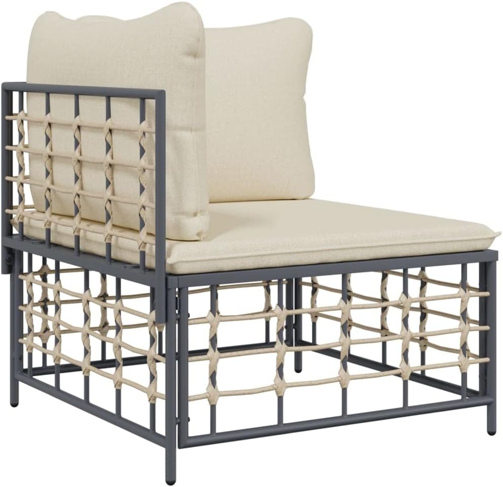 Ecksofa Set, 2-teilig, Anthrazit Poly Rattan, Modulares Gartensofa mit Kissen, Robustes Outdoor Möbel für Terrasse, Balkon, Garten