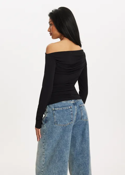 Top met ruches zwart (ZWART)