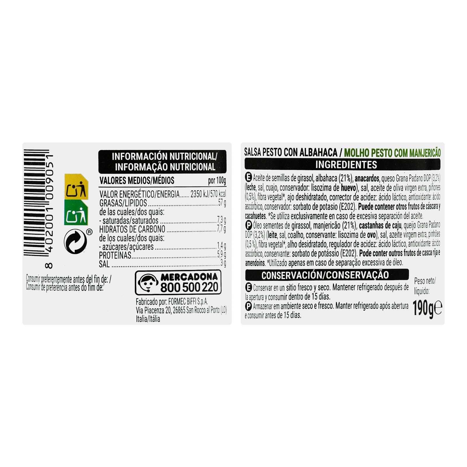 Sauce pesto au basilic Hacendado