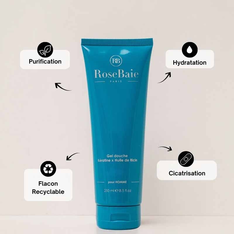 Shampoing & gel douche - Kératine & huile de ricin - Homme - 2 x 250 ml