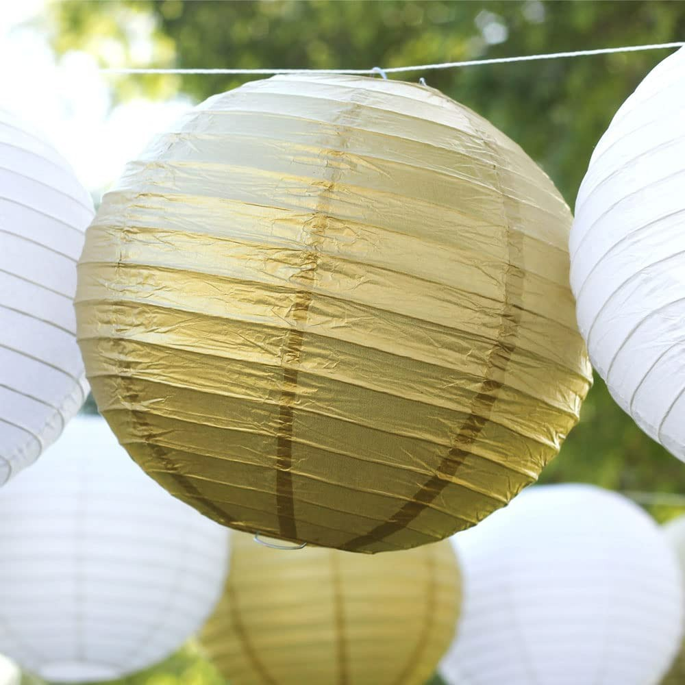 (10er Set) Ø40cm Papier Lampion LED Lichter Deko Party / Geburtstag / Hochzeit - Weiss