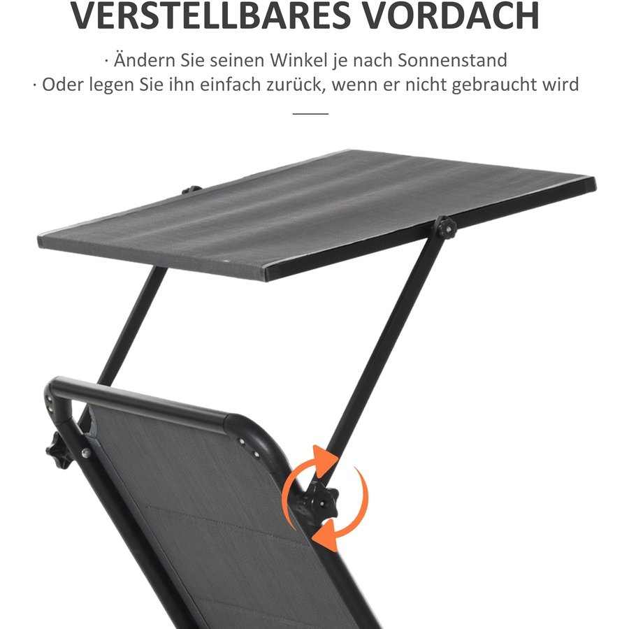 Outsunny Gartenliege mit Sonnenschutz dunkelgrau