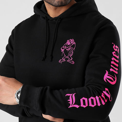 Sweat Capuche Sleeve Angry Taz Noir Rose Fluo