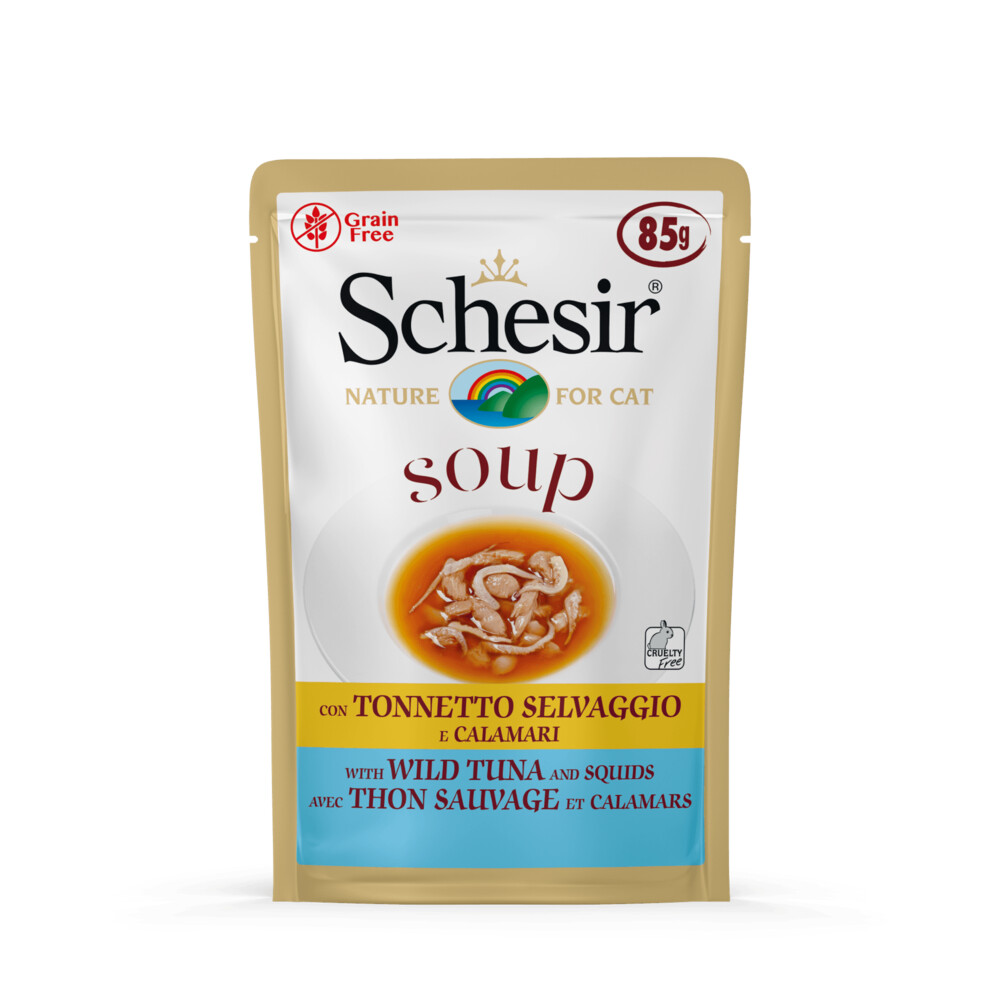 20x Schesir Kattenvoer Wilde Tonijn - Inktvis Soup85 gr