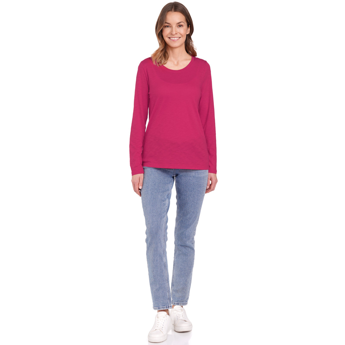 Gina Benotti Damen Langarmshirt unifarben pink