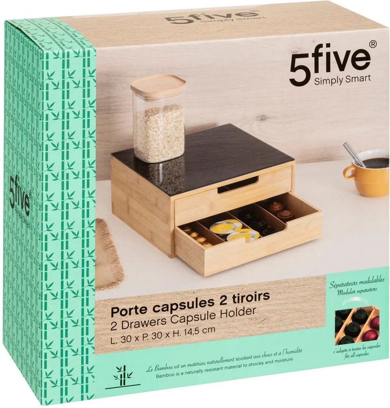 5Five - Koffie Cup Dispenser - Bamboe - Zwart/Bruin - 30 x 30 x 14 cm