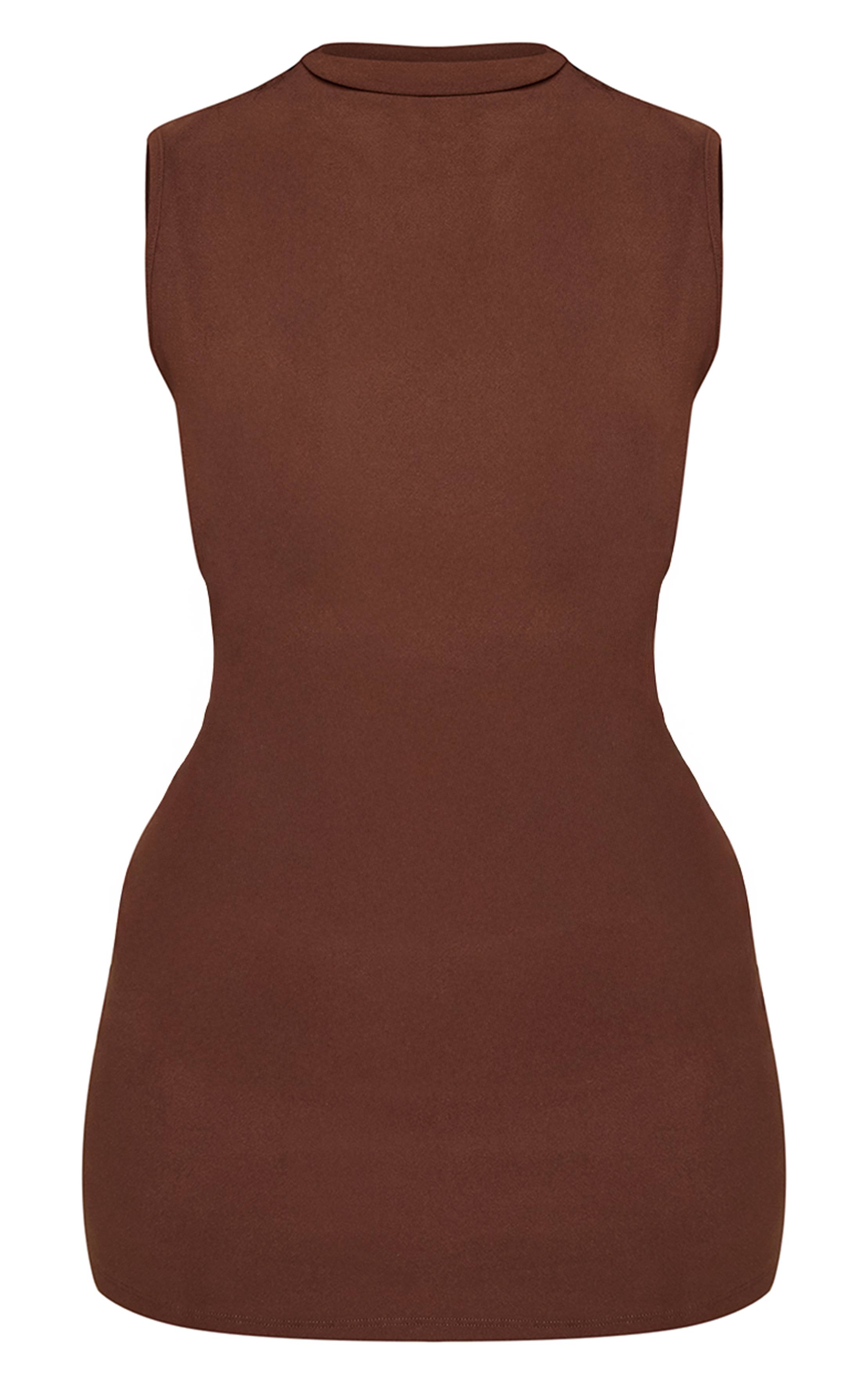 Chocolat Robe Moulante Mini À Col Montant Toucher Doux