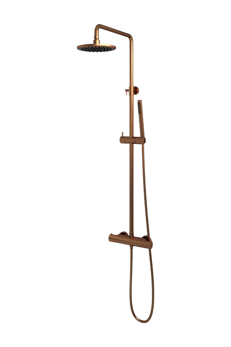 Brauer Copper Edition opbouw regendoucheset met staafhanddouche en hoofddouche 20cm koper geborsteld PVD