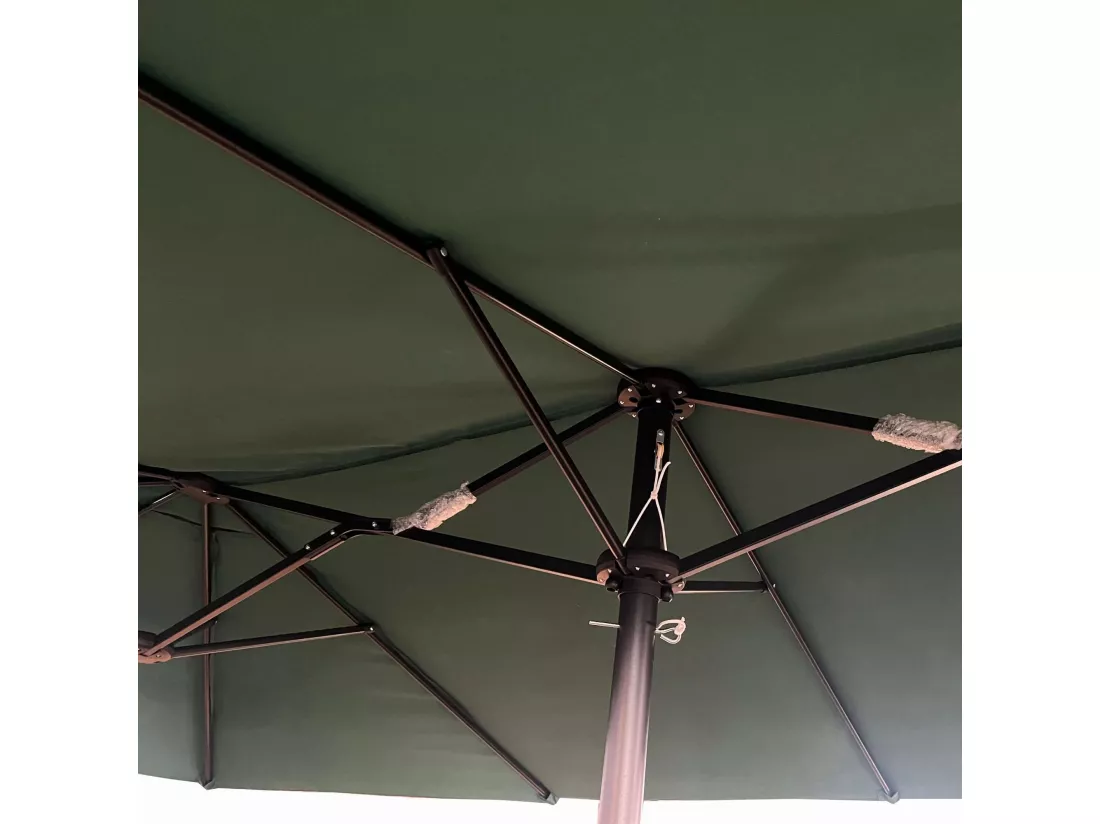Parasol double de jardin TILIA en vert foncé, Poids 12,3 kg Dimensions L460 x l270 x H245 cm