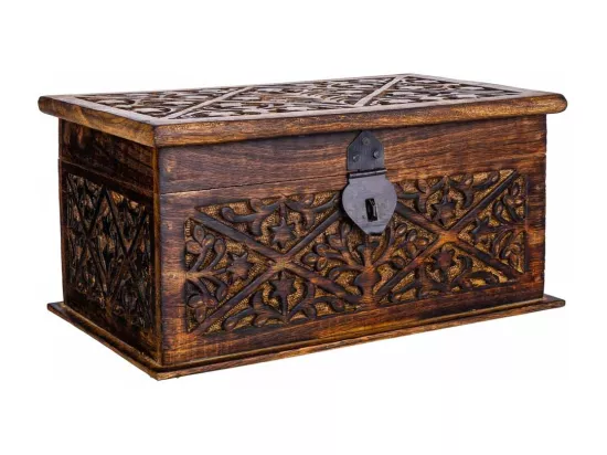 Coffre artisanal en bois marron 26x15x15h