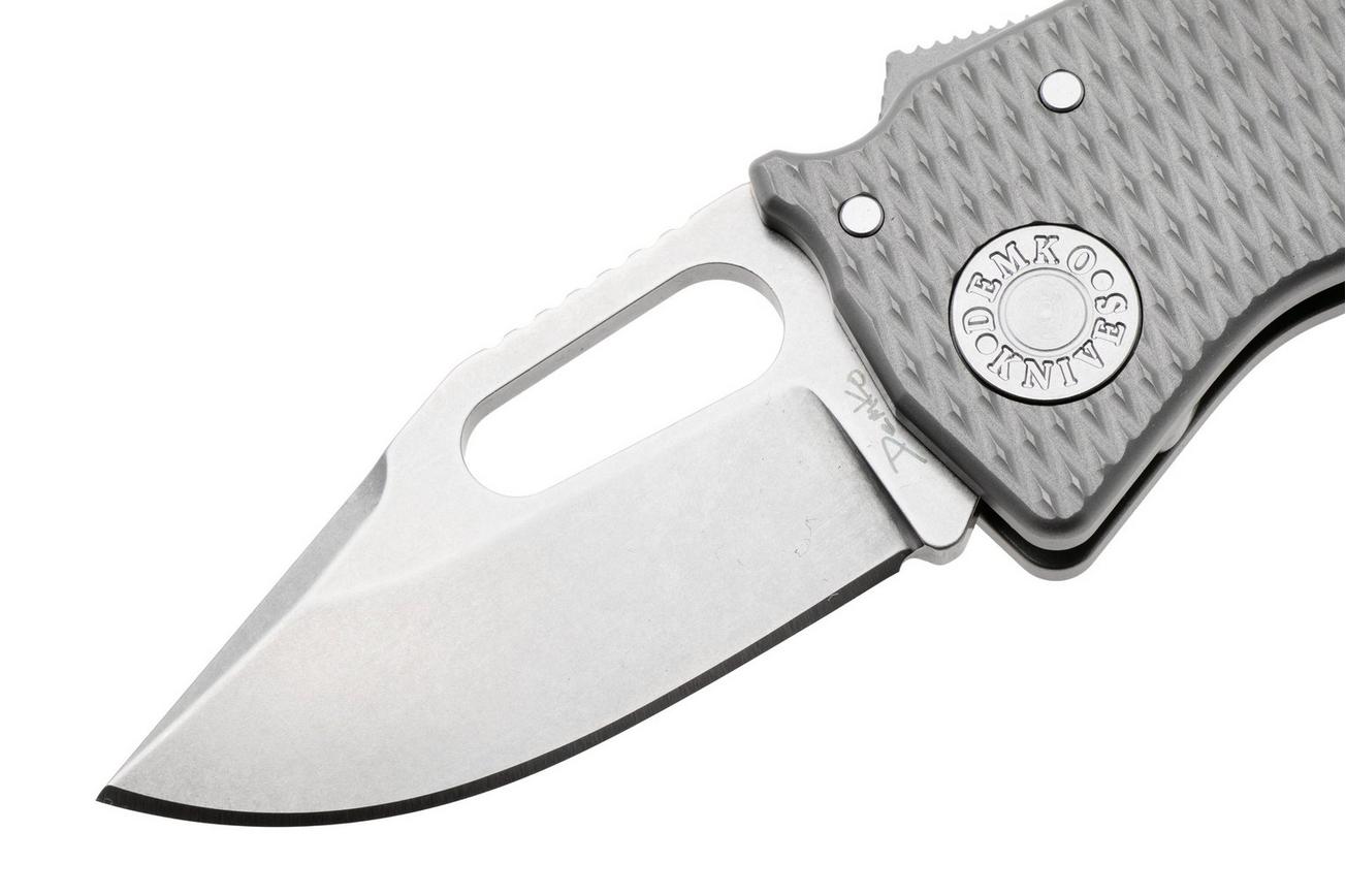 Demko Nano-Shark, NANO-20CV-MIL-TI-CP Stonewashed CPM 20CV Clip Point, Milled Titanium, zakmes