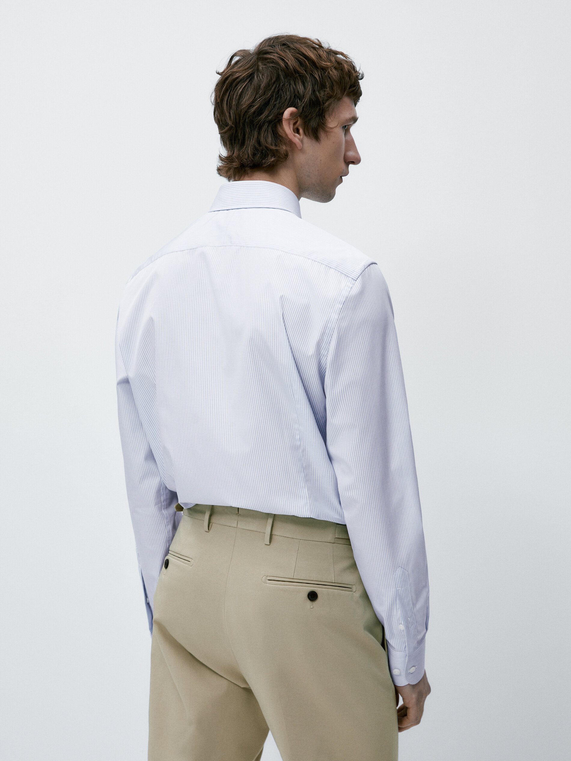 Camisa raias easy iron slim fit - CELESTE