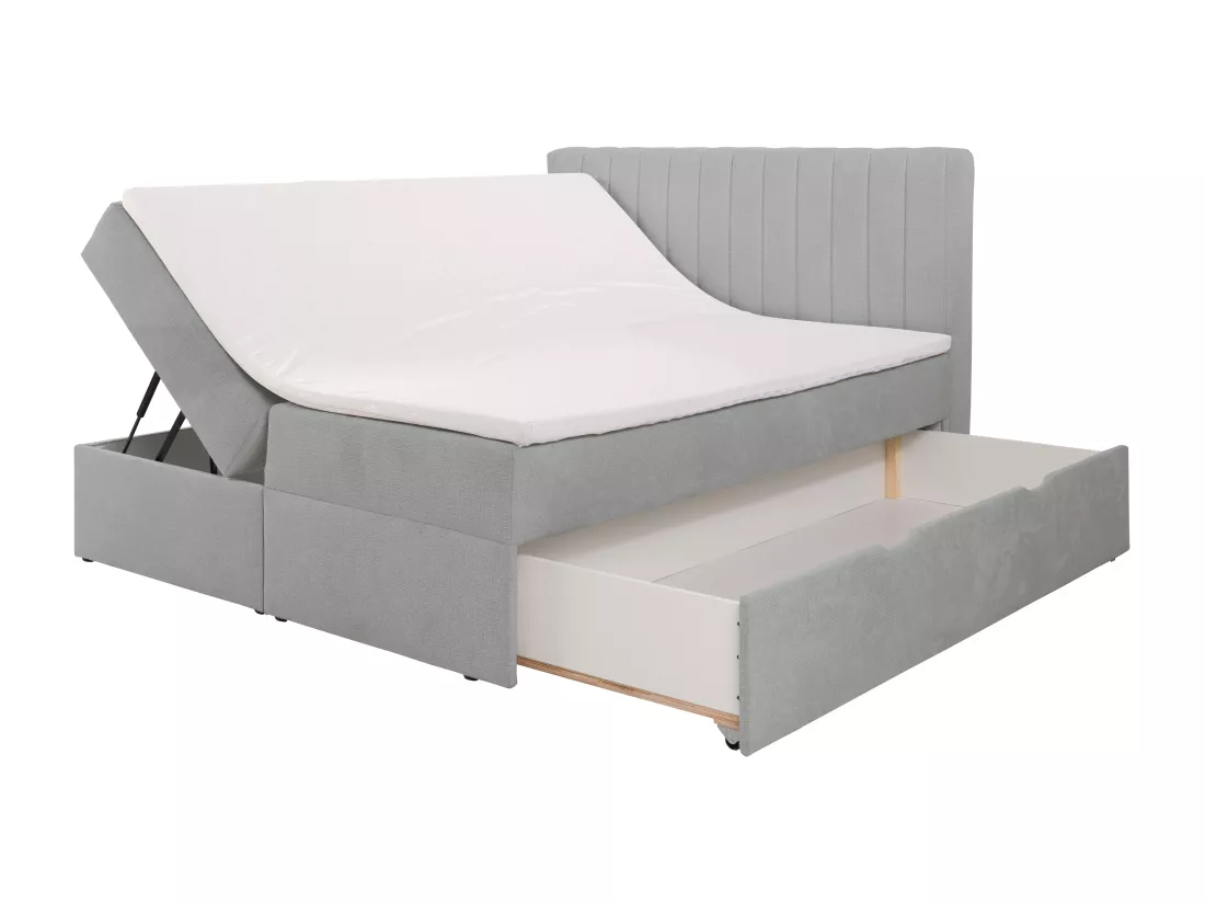 Ensemble complet literie déco tête de lit + sommiers coffre et tiroir + matelas + surmatelas - 160 x 200 cm - Tissu - Gris - ARAO de YSMÉE