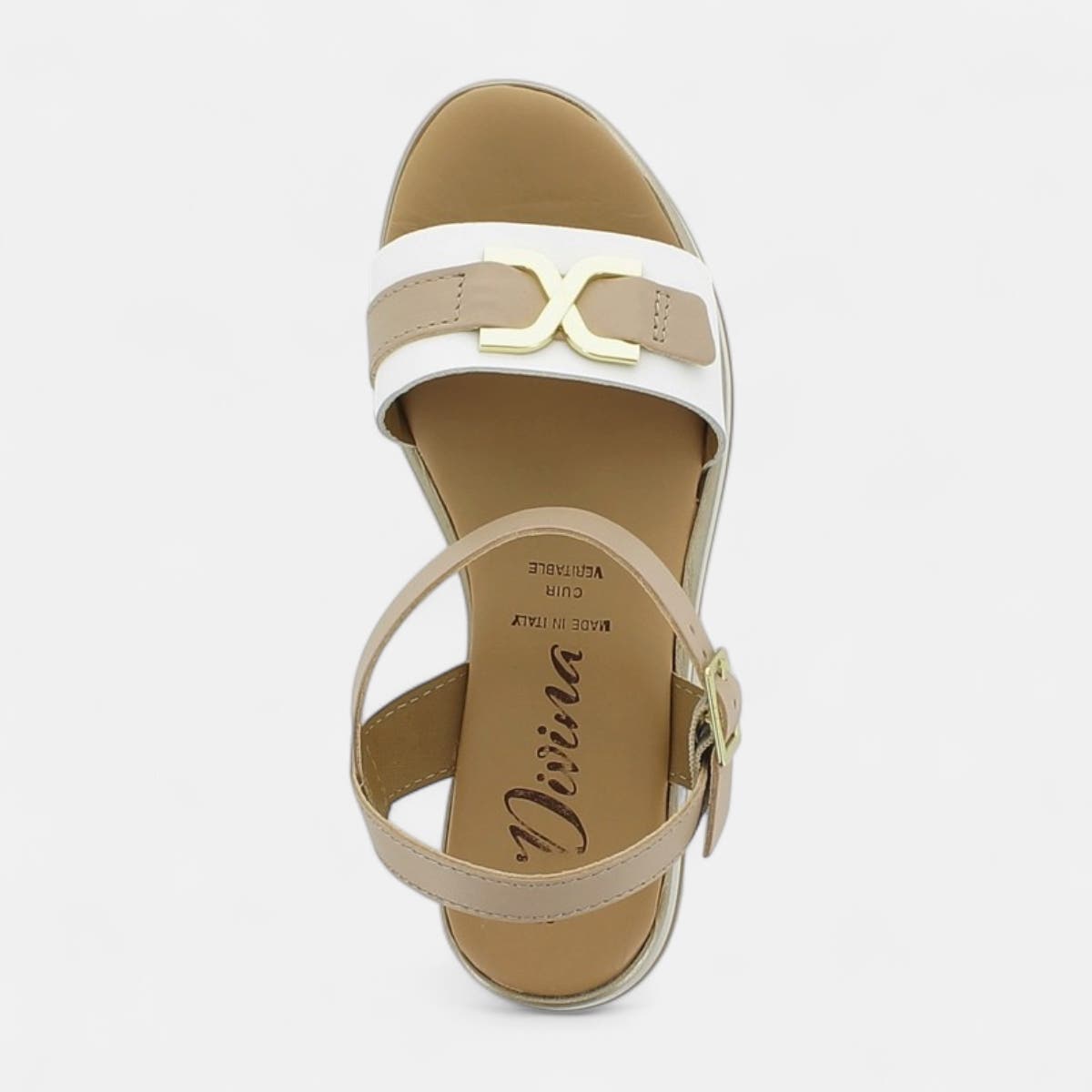 Nu-pieds à talon compensé Femme en cuir beige