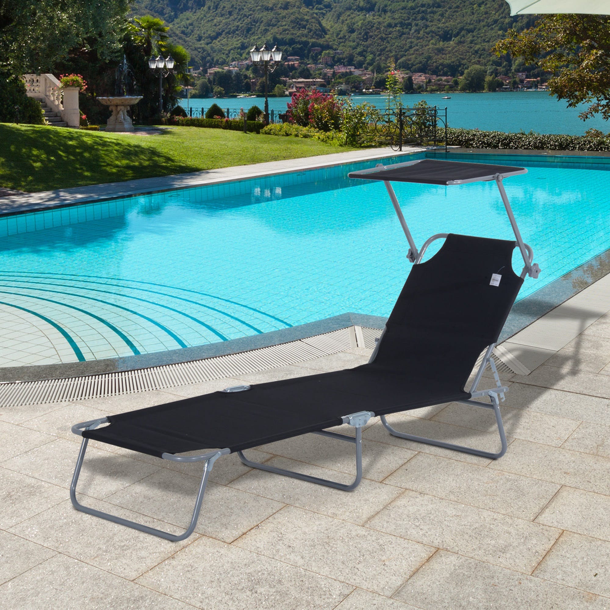 Outsunny Sonnenliege mit Sonnenschutz 187 x 58 x 27 cm (LxBxH)
