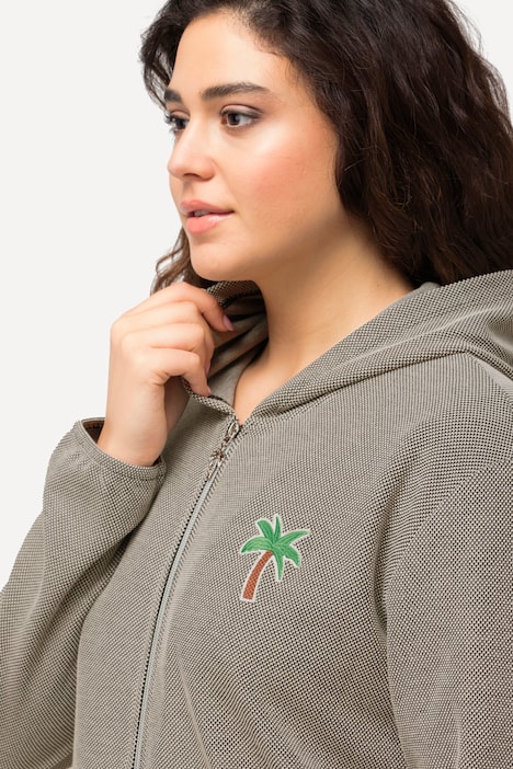 Sweatjacke, Piqué-Struktur, Kapuze, Kaktus-Stickerei