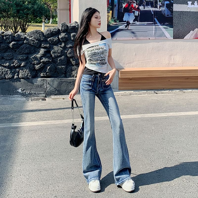 Lady Jean - Mid Waist Washed Flared Jeans
