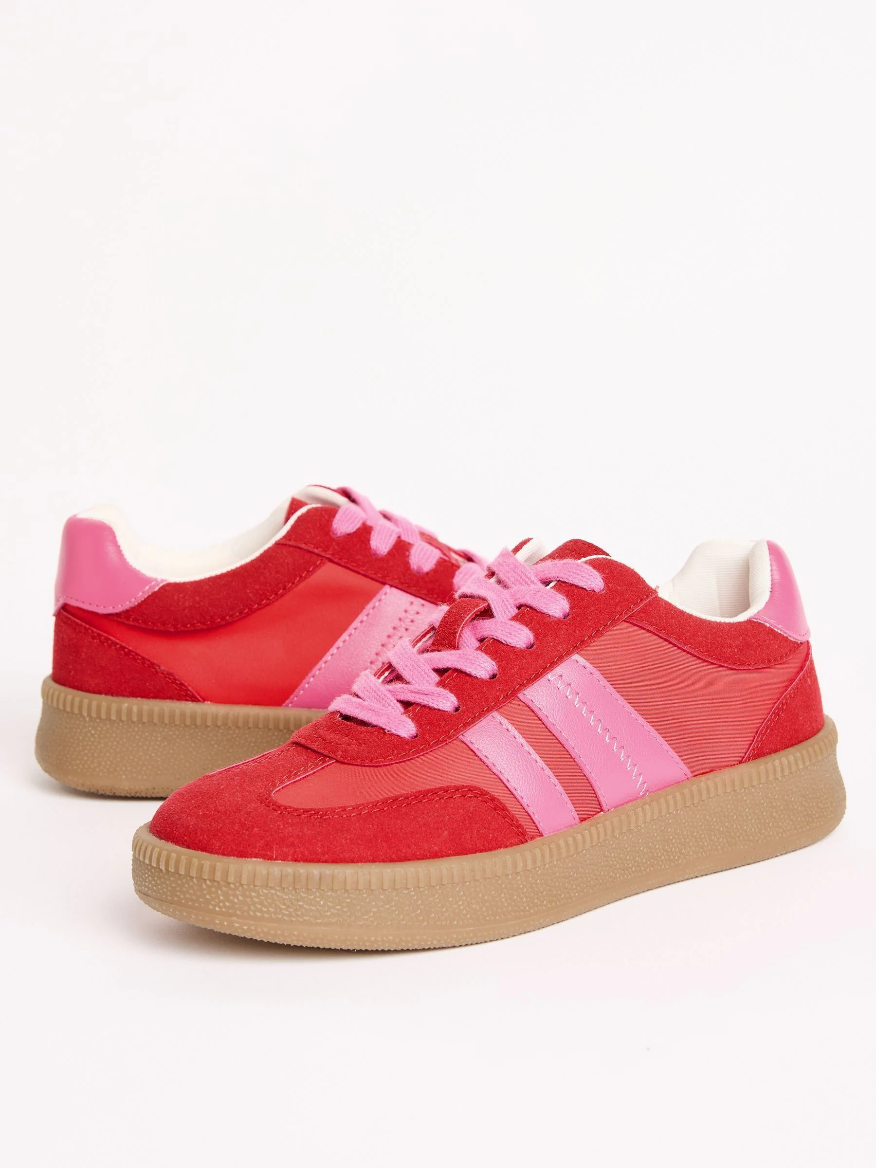 Rood/roze - Friends Like These retro sportschoenen met veters en rubberen zool