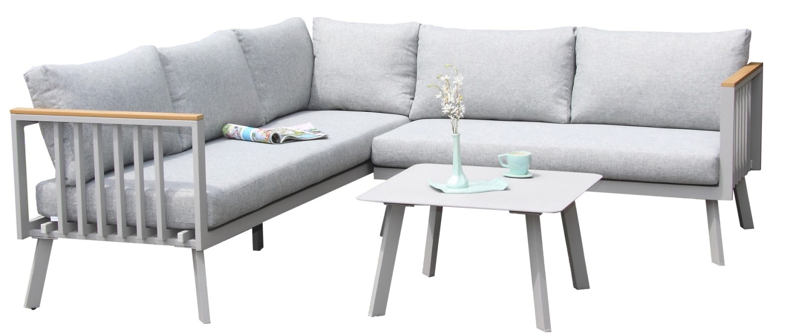 3-teilige Garten-Lounge GONDOLA - grau - inklusive Kissen