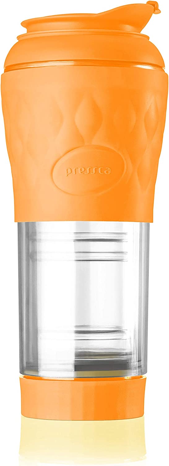 Cafeteira Port&aacute;til Pressca 350 ml, com isolamento t&eacute;rmico. Filtro reutiliz&aacute;vel de inox. Infusora de ch&aacute; manual. Livre de BPA. 22 cm de altura.