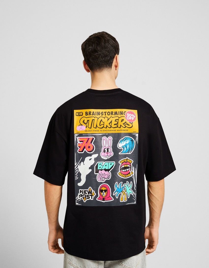 Camiseta de manga curta extra larga com estampa