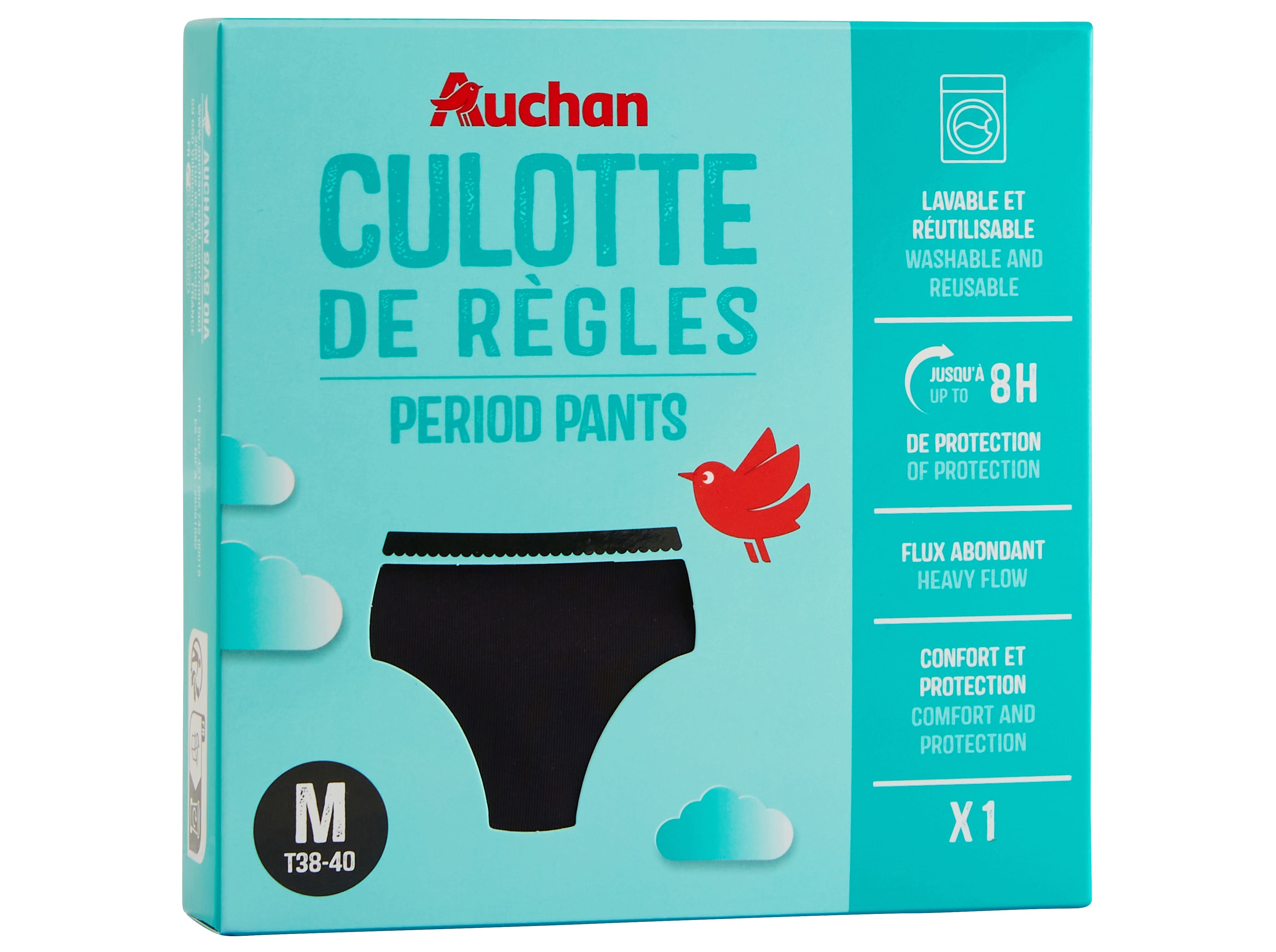 CUECAS MENSTRUAIS AUCHAN PRETO FLUXO ABUNDANTE M 1UN