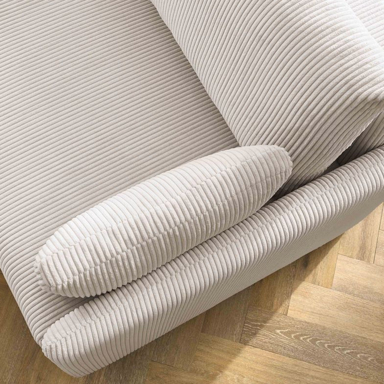 Bobochic Canapé convertible coffre marcel velours côtelé beige  - 211x100x86 cm