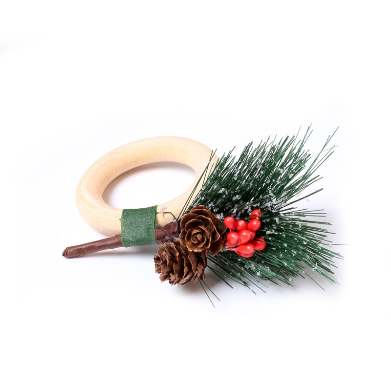 (6er Set) Ø3.5cm Holz Serviettenring Weihnachts Tischdeko Christmas Tuchhalterung Tannenzweig - Braun / Grün