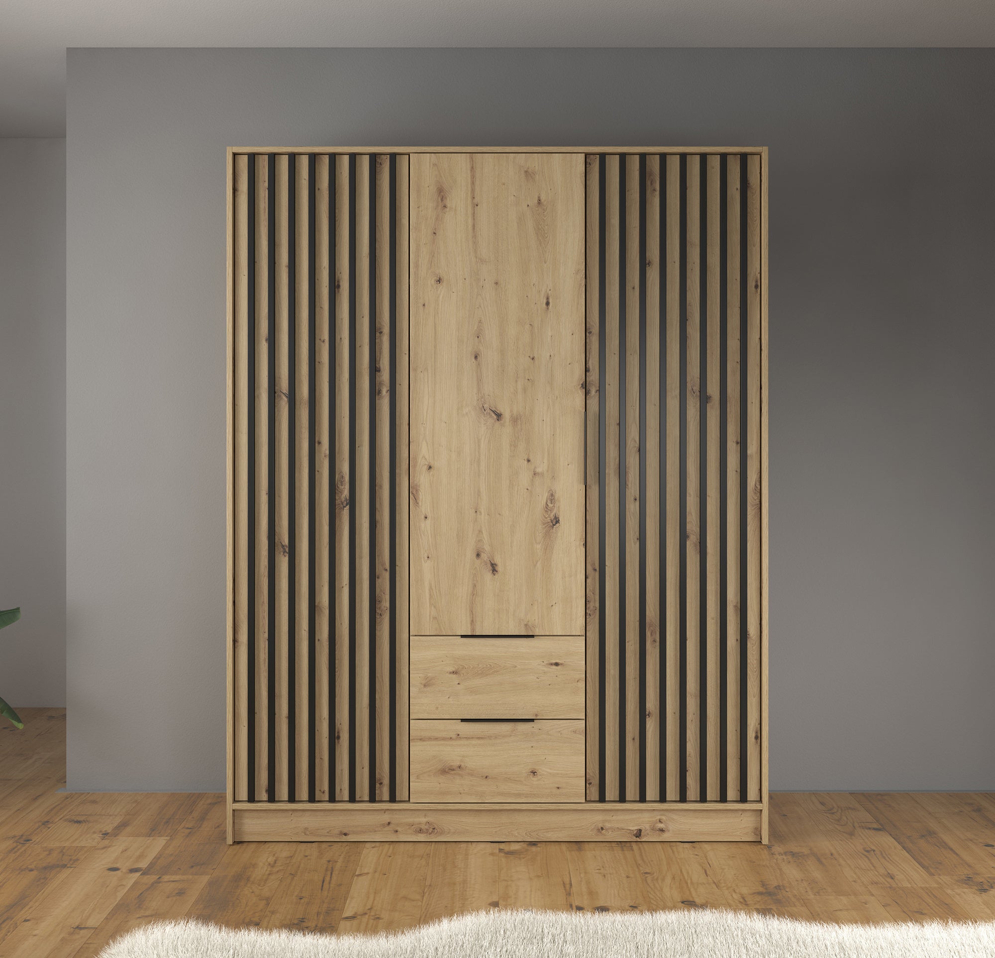 Nairobi - Kledingkast 3-deurs - Eiken/zwart - 155x51x200 cm