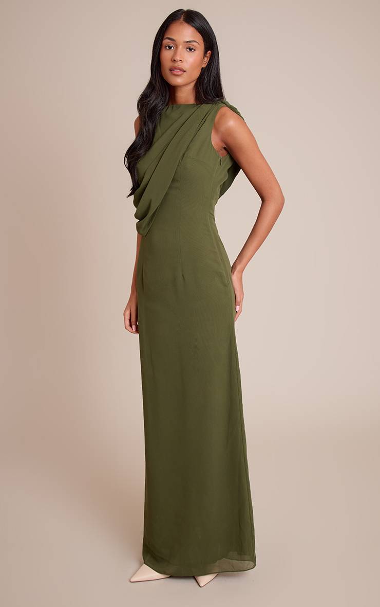 Kaki Robe Longue Grande Taille En Mousseline Avec Détail Cache-cœur