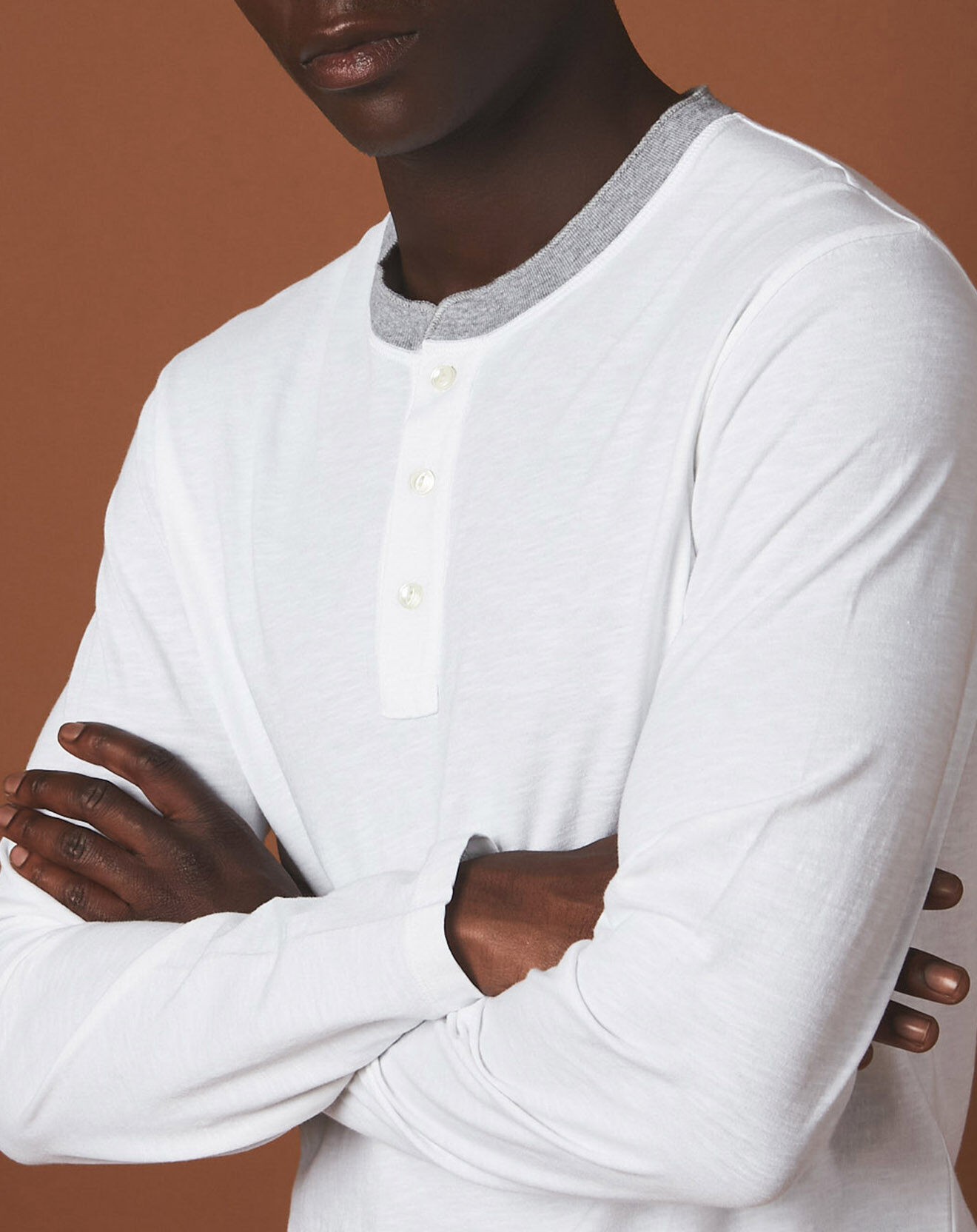 Hartford T-Shirt Henley blanc/gris