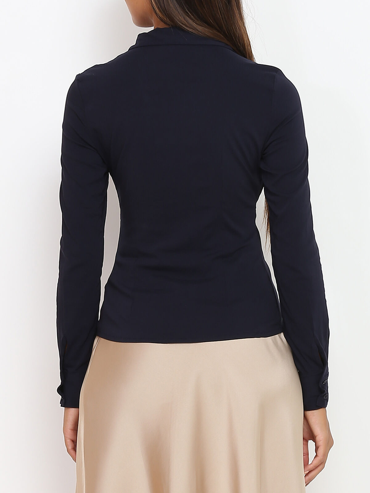 Chemise cintrée à effet froncé- Bleu marine