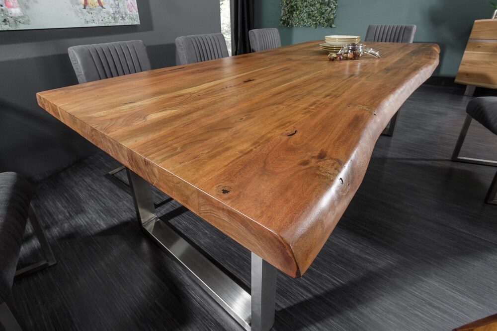 riess-ambiente Esstisch MAMMUT NATURE - 240cm Akazie Baumkante 6cm Tischplatte Edelstahlbeine Massivholz